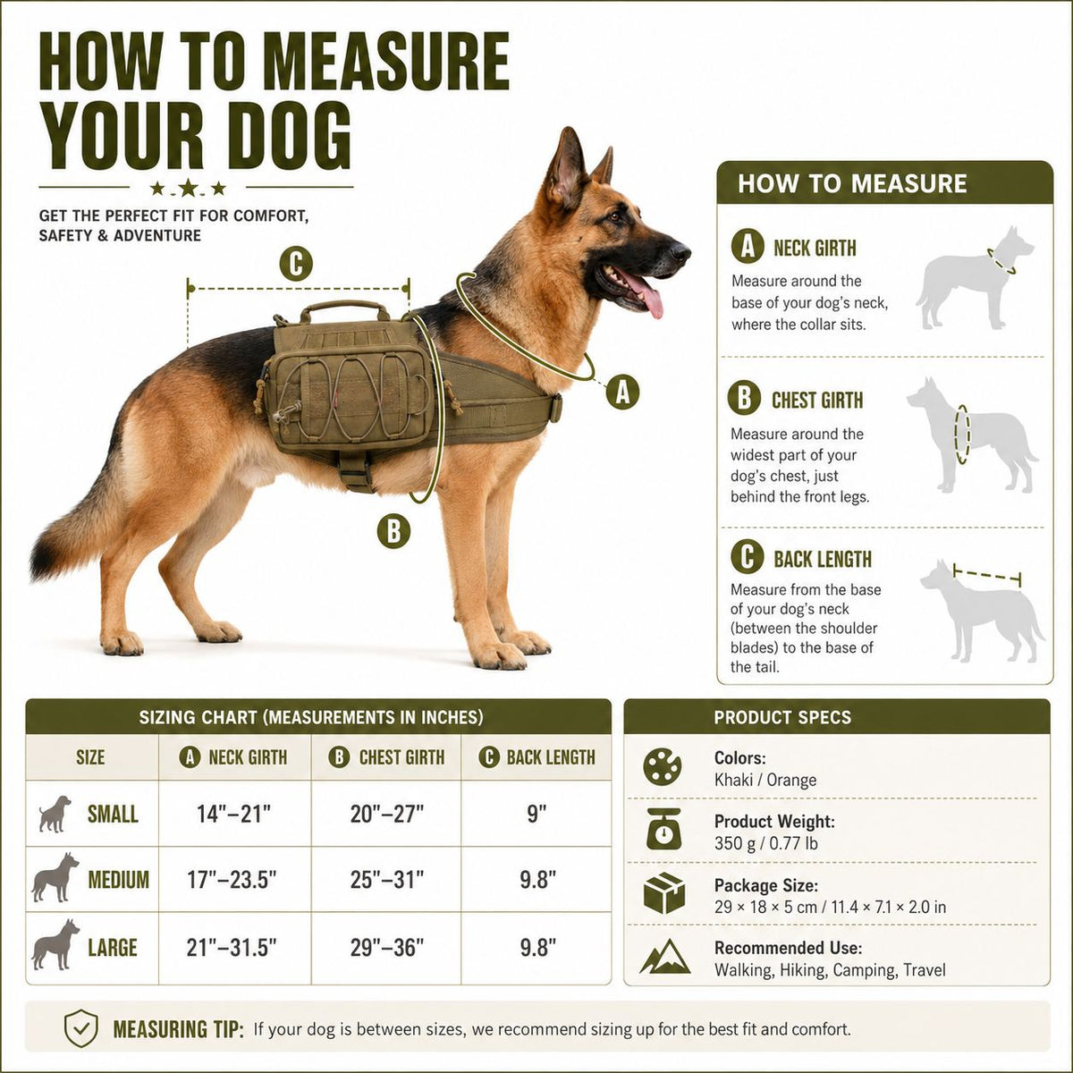 Tactical Dog Backpack Harness for Hiking, Camping & Daily Walks - Hands-Free Storage for Water, Treats & Poop Bags
