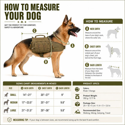 Tactical Dog Backpack Harness for Hiking, Camping & Daily Walks - Hands-Free Storage for Water, Treats & Poop Bags