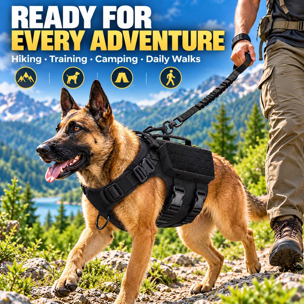 Tactical Dog Harness Vest for Large Dogs – Hiking, Training & Better Outdoor Control
