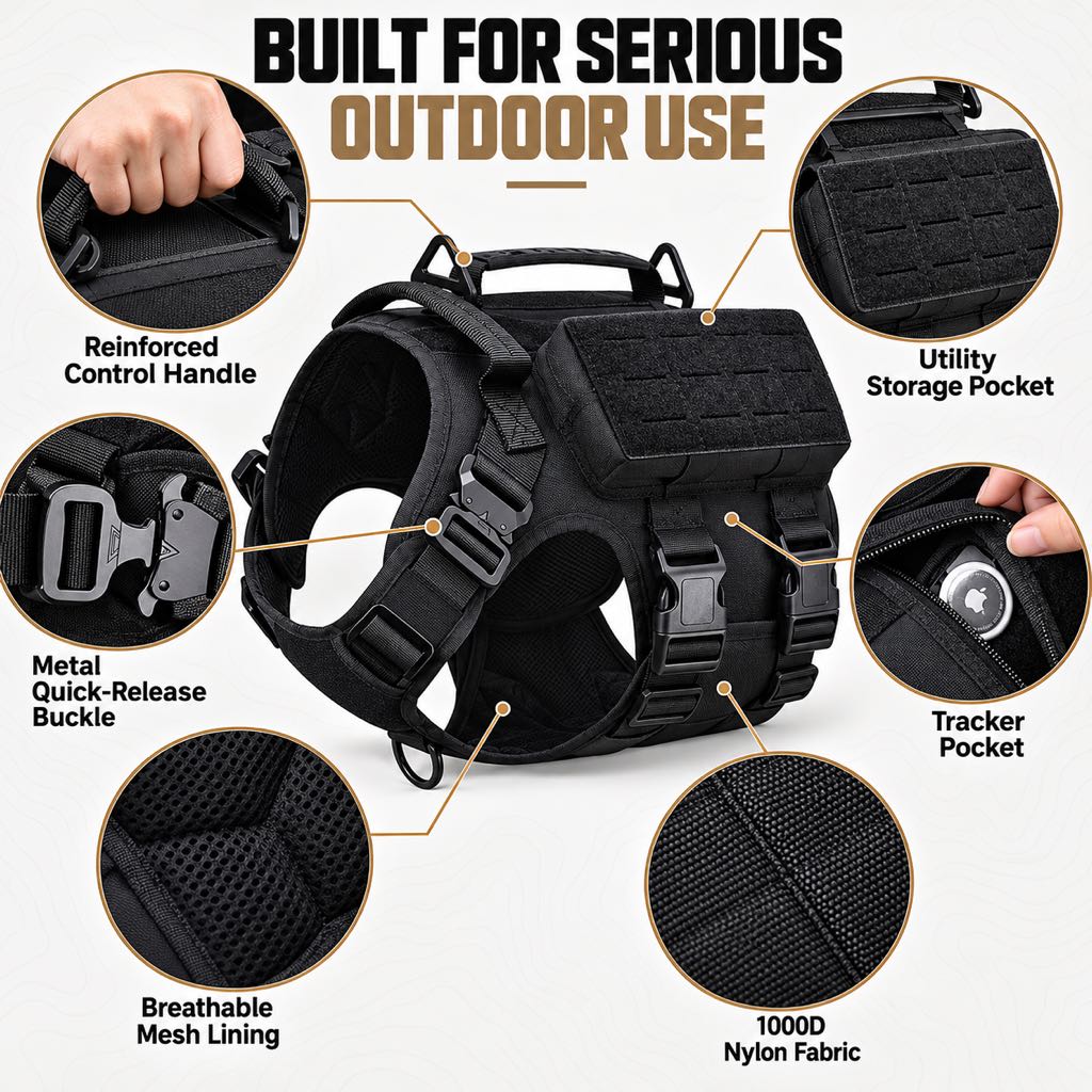 Tactical Dog Harness Vest for Large Dogs – Hiking, Training & Better Outdoor Control