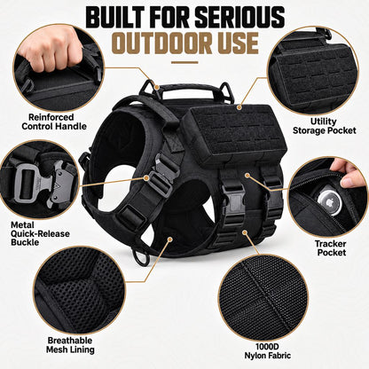 Tactical Dog Harness Vest for Large Dogs – Hiking, Training & Better Outdoor Control