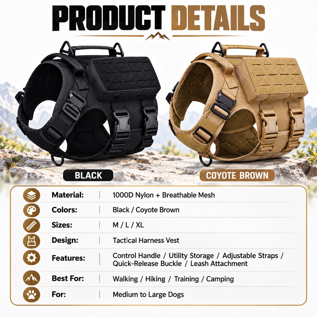 Tactical Dog Harness Vest for Large Dogs – Hiking, Training & Better Outdoor Control