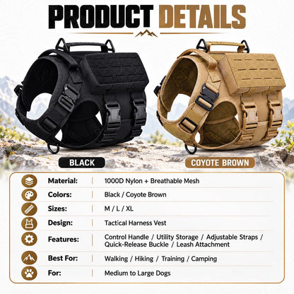 Tactical Dog Harness Vest for Large Dogs – Hiking, Training & Better Outdoor Control