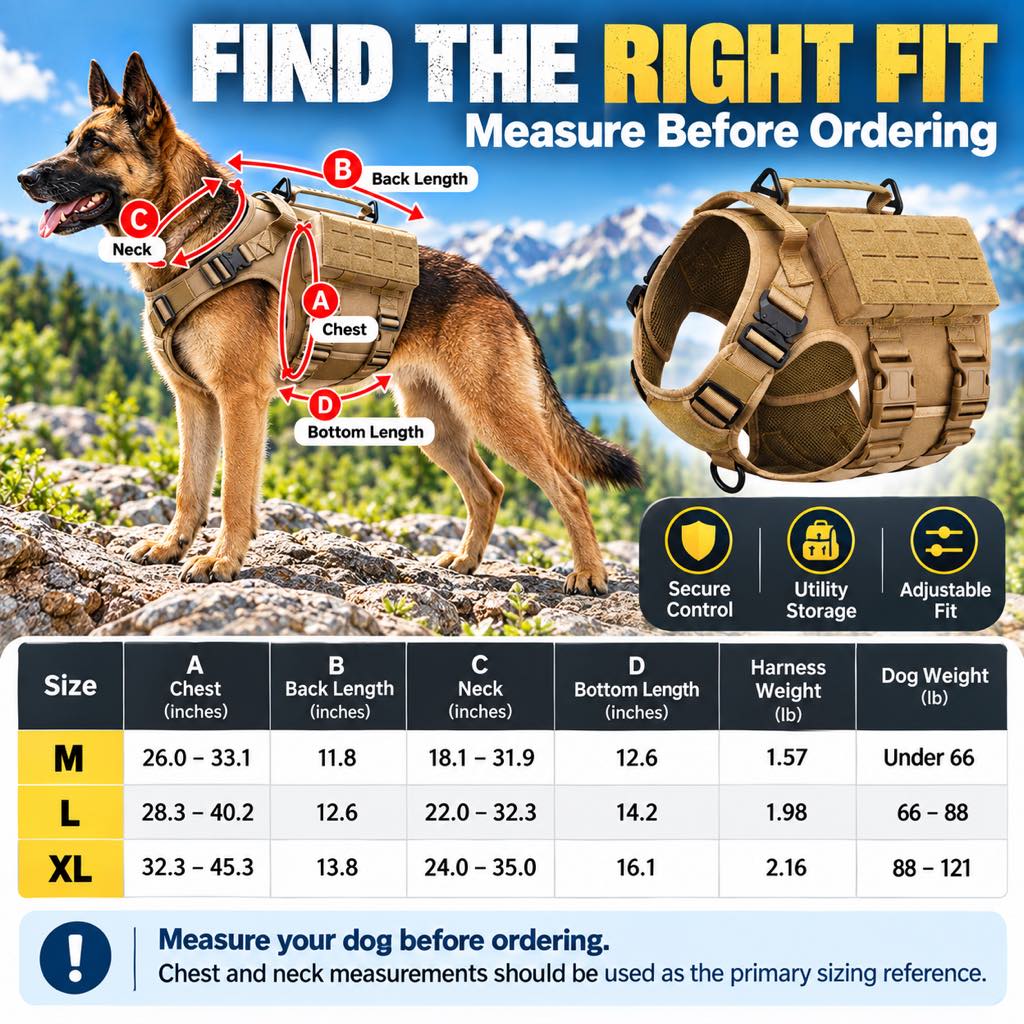 Tactical Dog Harness Vest for Large Dogs – Hiking, Training & Better Outdoor Control