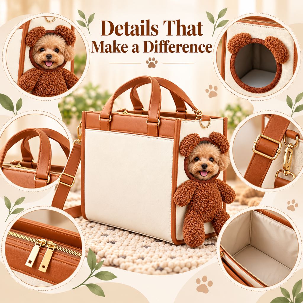 Teddy Bear Pet Carrier Tote Bag for Small Dogs – Stylish Handheld & Shoulder Bag for Everyday Outings