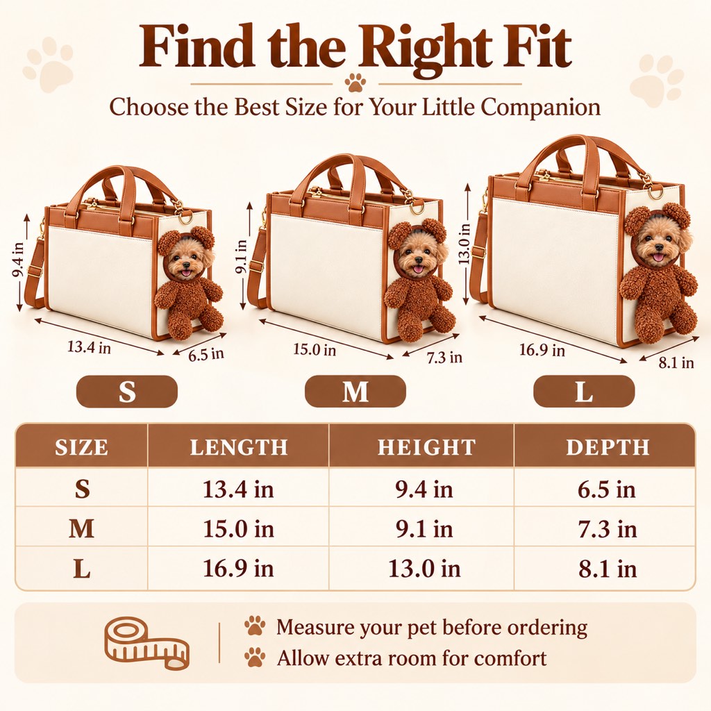 Teddy Bear Pet Carrier Tote Bag for Small Dogs – Stylish Handheld & Shoulder Bag for Everyday Outings
