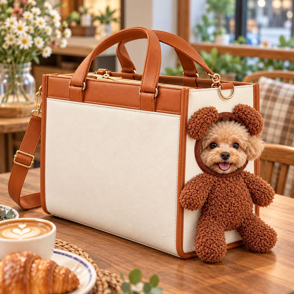 Teddy Bear Pet Carrier Tote Bag for Small Dogs – Stylish Handheld & Shoulder Bag for Everyday Outings