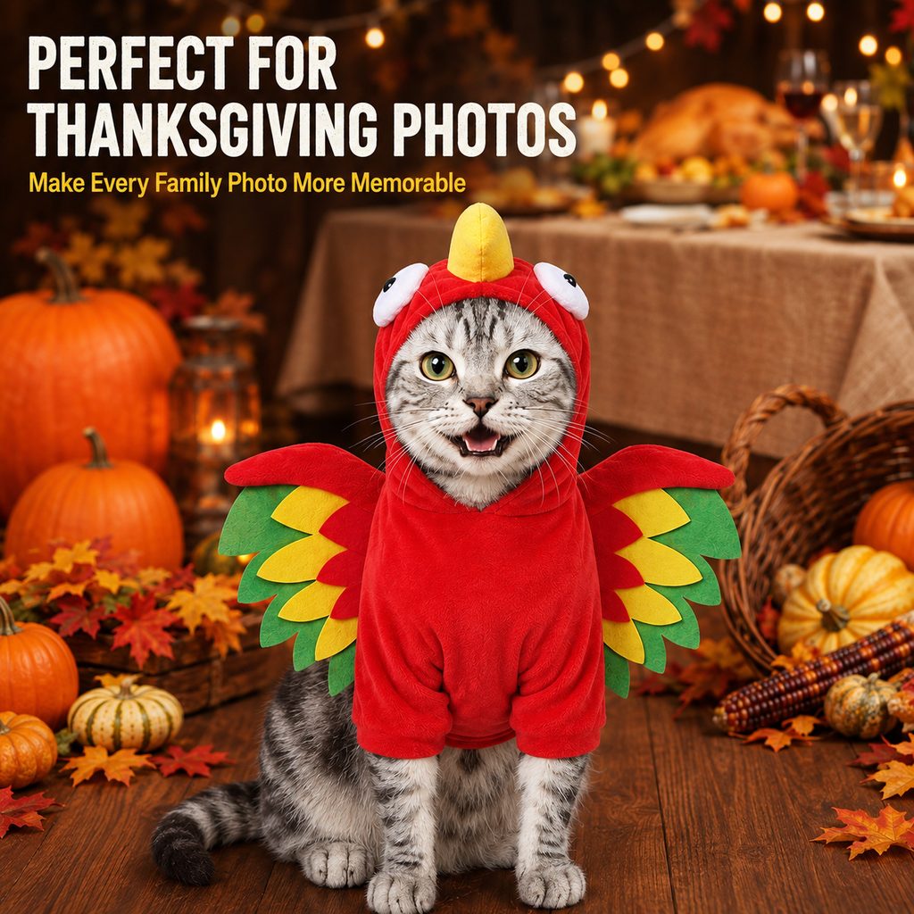 Halloween Turkey Costume for Dogs & Cats - One-Piece Hooded Pet Outfit for Parties & Photos