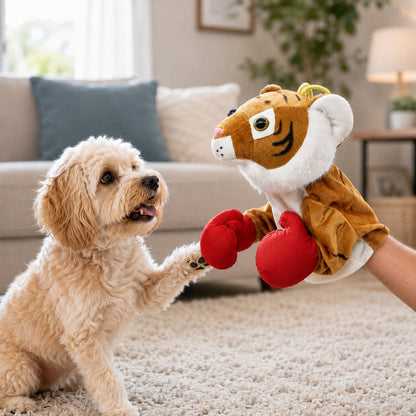 Interactive Boxing Pet Puppet for Indoor Play – Squeeze-to-Punch Sound Toy for Bored Dogs & Cats