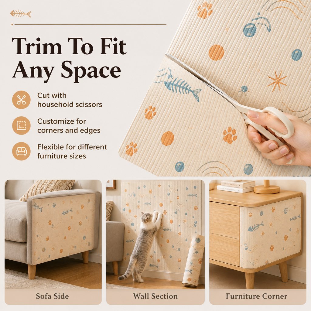 Self-Adhesive Cat Scratch Mat for Wall & Furniture Protection – Cuttable Cat Scratching Pad for Sofa, Door, Bedside & Home Surfaces