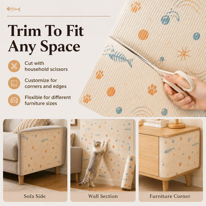Self-Adhesive Cat Scratch Mat for Wall & Furniture Protection – Cuttable Cat Scratching Pad for Sofa, Door, Bedside & Home Surfaces