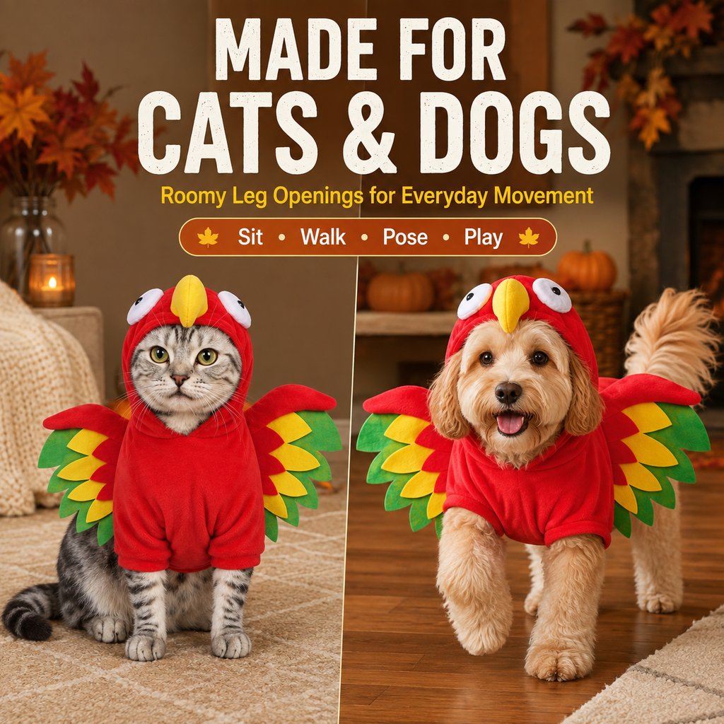 Halloween Turkey Costume for Dogs & Cats - One-Piece Hooded Pet Outfit for Parties & Photos
