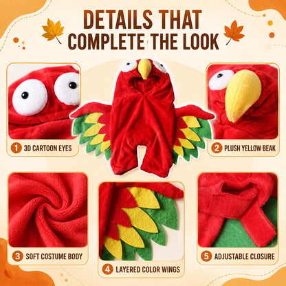 Halloween Turkey Costume for Dogs & Cats - One-Piece Hooded Pet Outfit for Parties & Photos