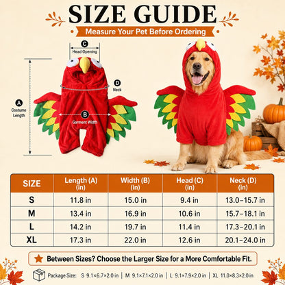 Halloween Turkey Costume for Dogs & Cats - One-Piece Hooded Pet Outfit for Parties & Photos