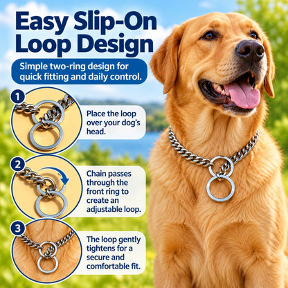 Stainless Steel Slip Chain Dog Collar for Walks & Training – Smooth Polished Links