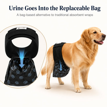 Reusable Male Dog Urine Collection Wrap with 50 Bags - Indoor Marking & Accident Support