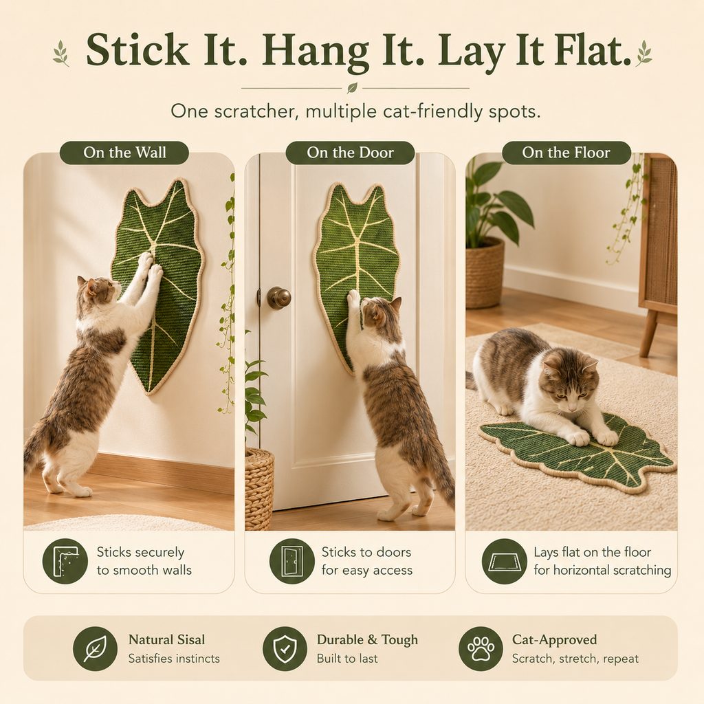 Botanical Stick-On Sisal Cat Scratcher Mat for Walls, Doors & Floors - Redirect Scratching Away From Furniture