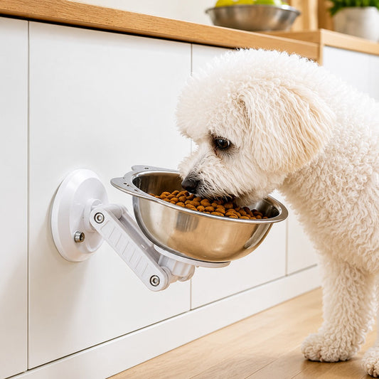 No-Drill Wall-Mounted Pet Bowl for Small Dogs & Cats - Elevated Feeding for Cleaner Floors