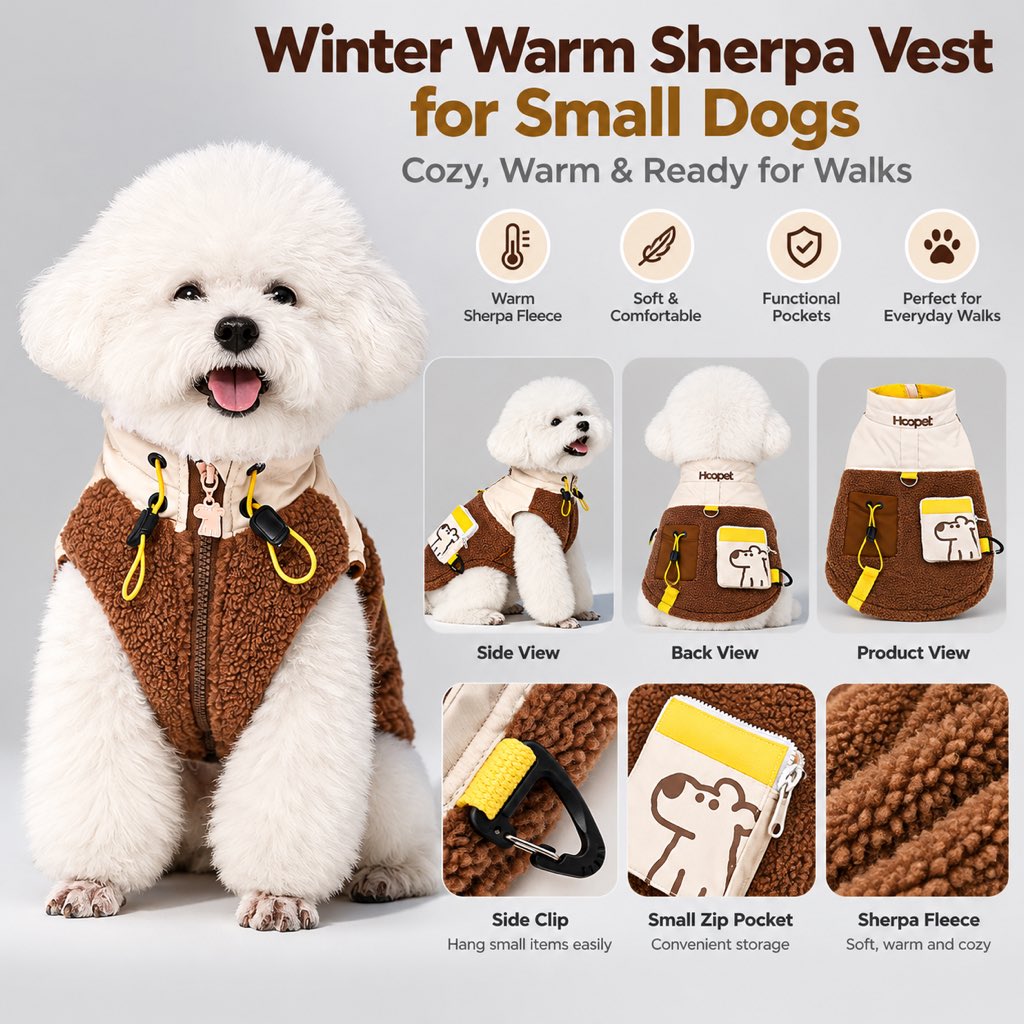 Warm Sherpa Dog Vest with Leash D-Ring for Chilly Walks