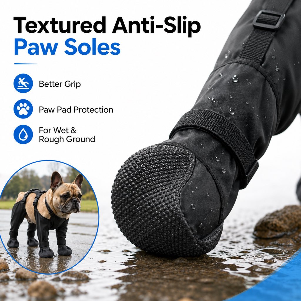 Stay-On Waterproof Dog Walking Boots for Rain, Mud & Hot Pavement - Anti-Slip Paw Protection Suit