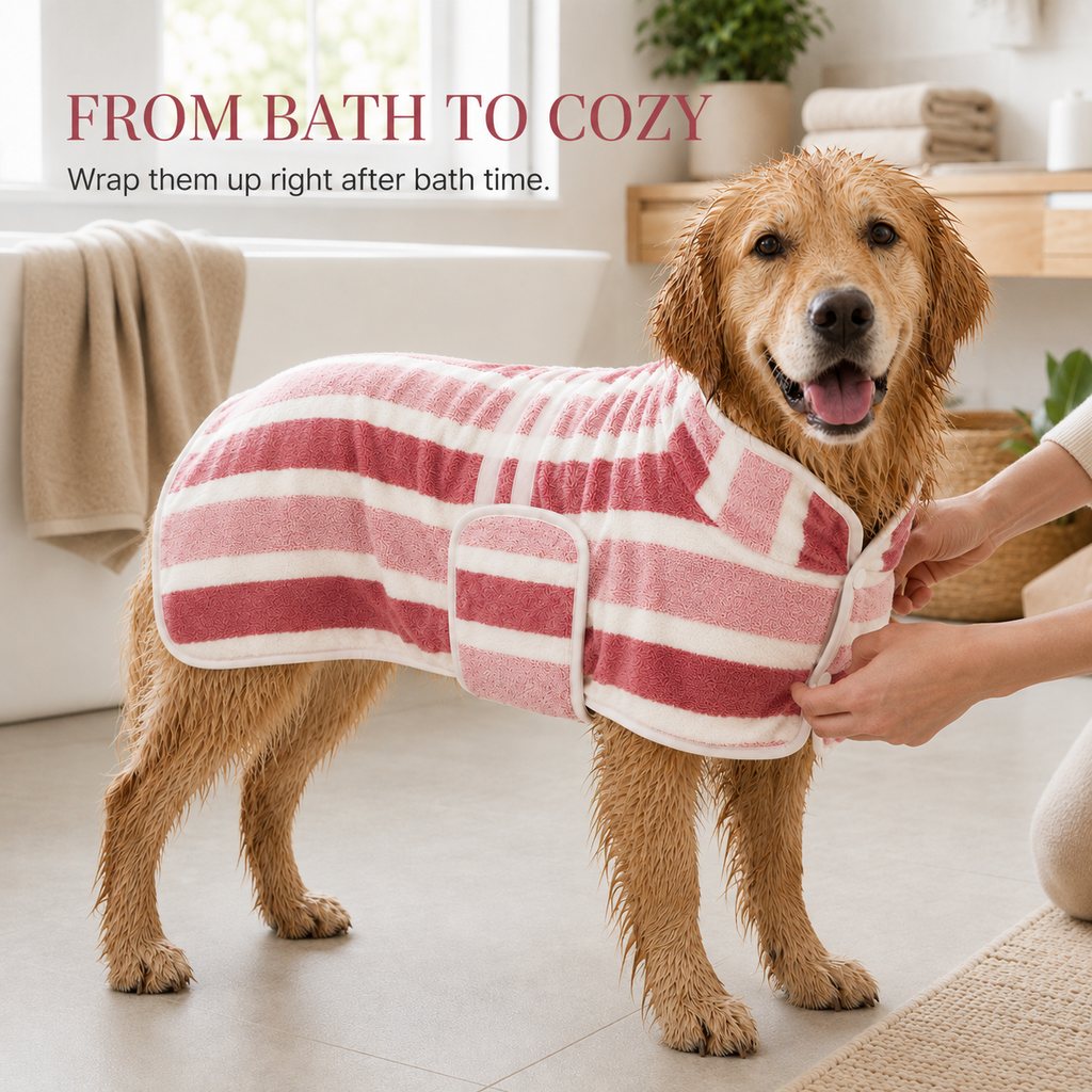Wearable Microfiber Dog Drying Towel – Hands-Free Post-Bath & Rainy-Day Wrap for Wet Fur & Drips