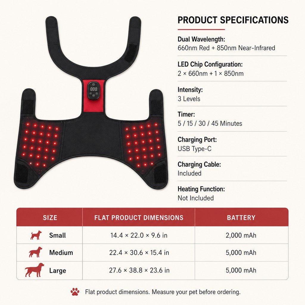 Wearable Red & Near-Infrared Hip Wrap for Dogs - Hands-Free At-Home Hip-Area Light Care
