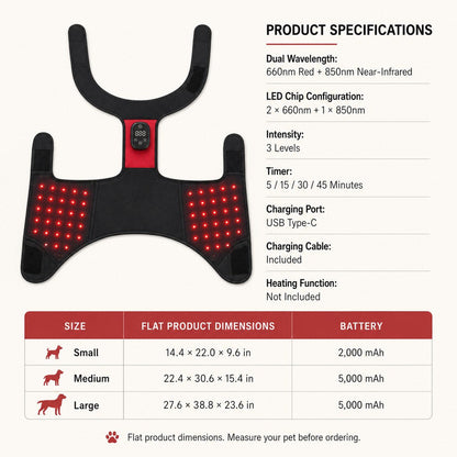 Wearable Red & Near-Infrared Hip Wrap for Dogs - Hands-Free At-Home Hip-Area Light Care