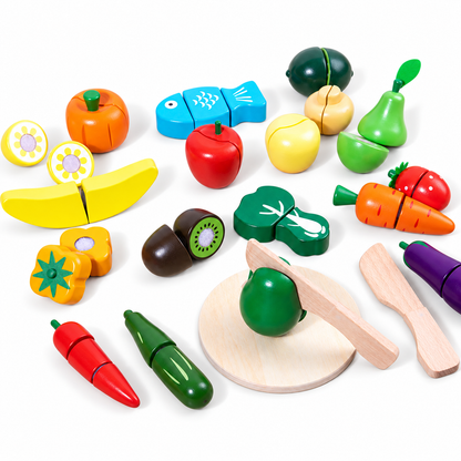 Montessori Wooden Fruit & Vegetable Cutting Play Food Set