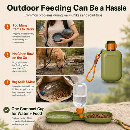 Portable Folding Pet Water & Food Cup for Walks & Hiking - 15.6 oz Leak-Resistant Dog & Cat Travel Bottle Bowl