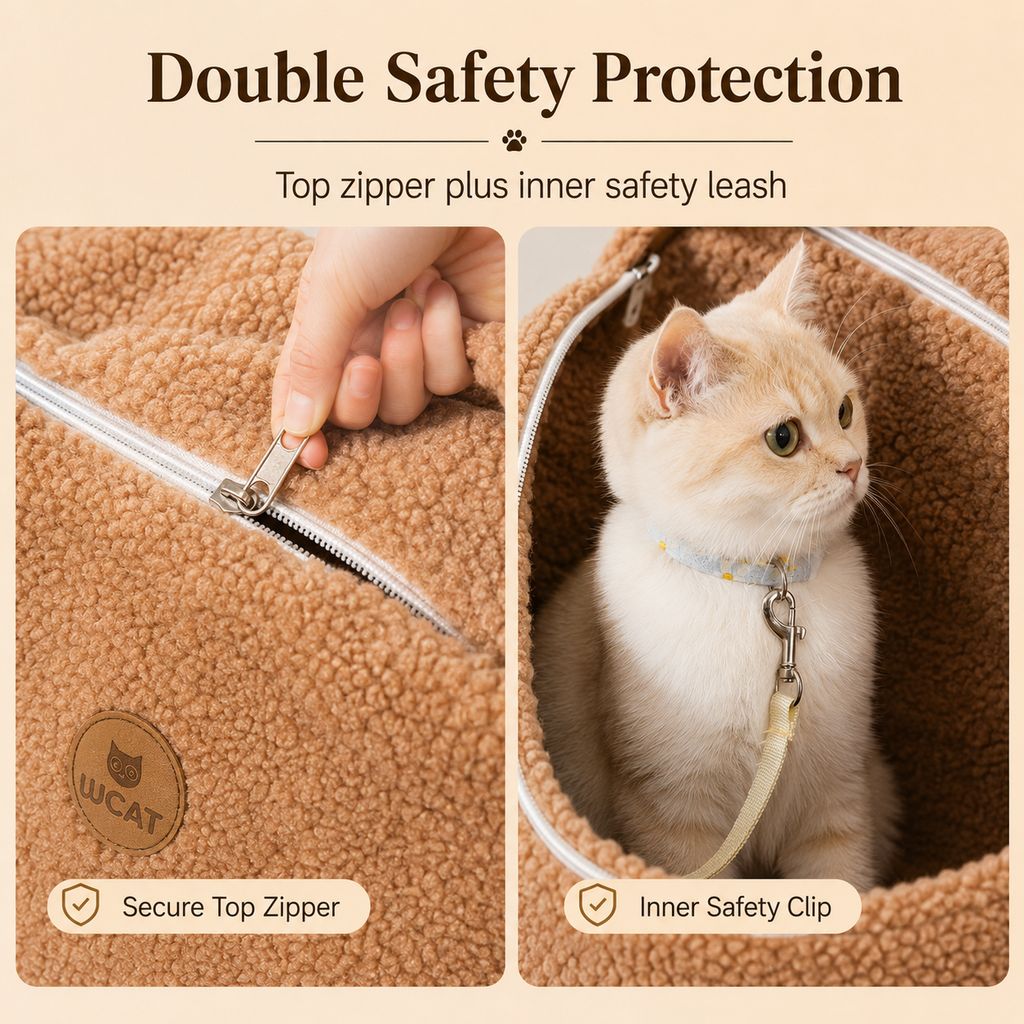 Winter Sherpa Pet Carrier Bag for Walks & Vet Visits - Stable Bottom, Secure Handheld Shoulder Tote for Cats & Small Pets