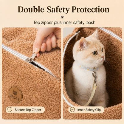 Winter Sherpa Pet Carrier Bag for Walks & Vet Visits - Stable Bottom, Secure Handheld Shoulder Tote for Cats & Small Pets