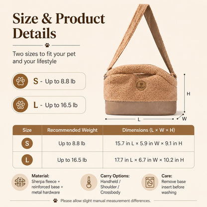 Winter Sherpa Pet Carrier Bag for Walks & Vet Visits - Stable Bottom, Secure Handheld Shoulder Tote for Cats & Small Pets