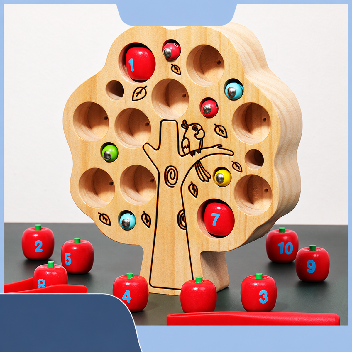 Montessori Wooden Apple Tree Counting & Magnetic Worm Catching Toy