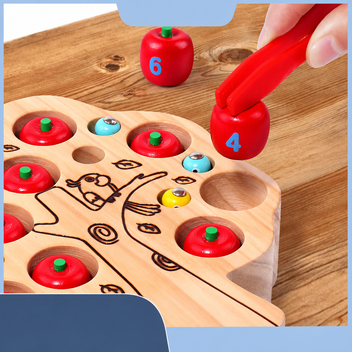 Montessori Wooden Apple Tree Counting & Magnetic Worm Catching Toy