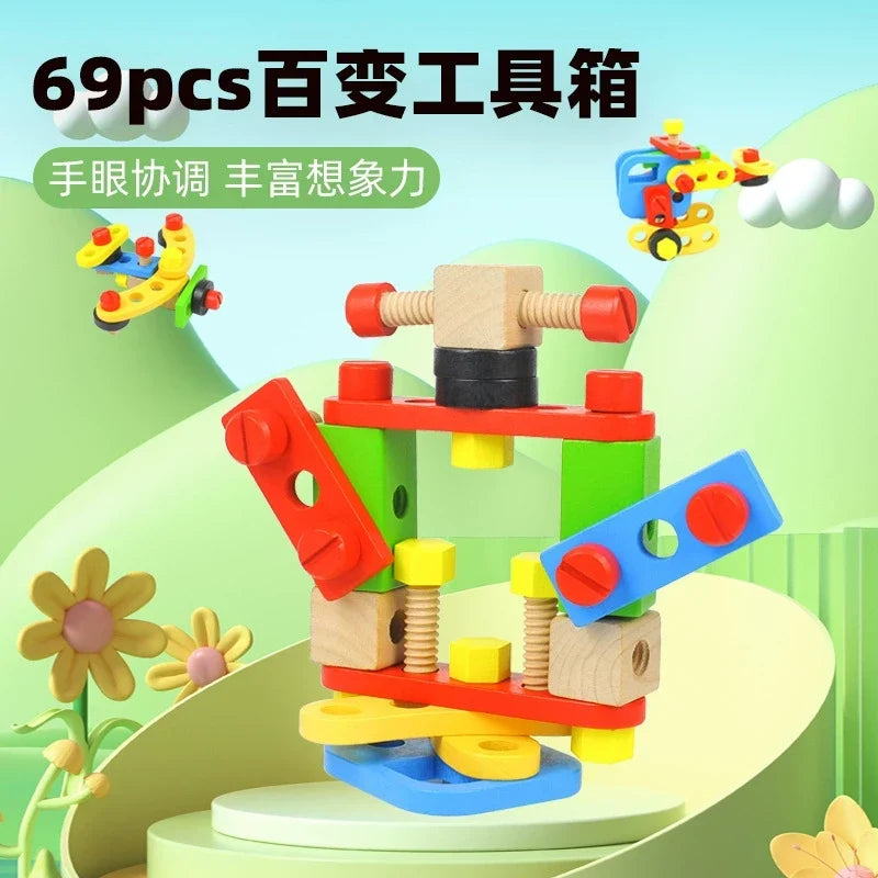 69-piece wooden construction set example