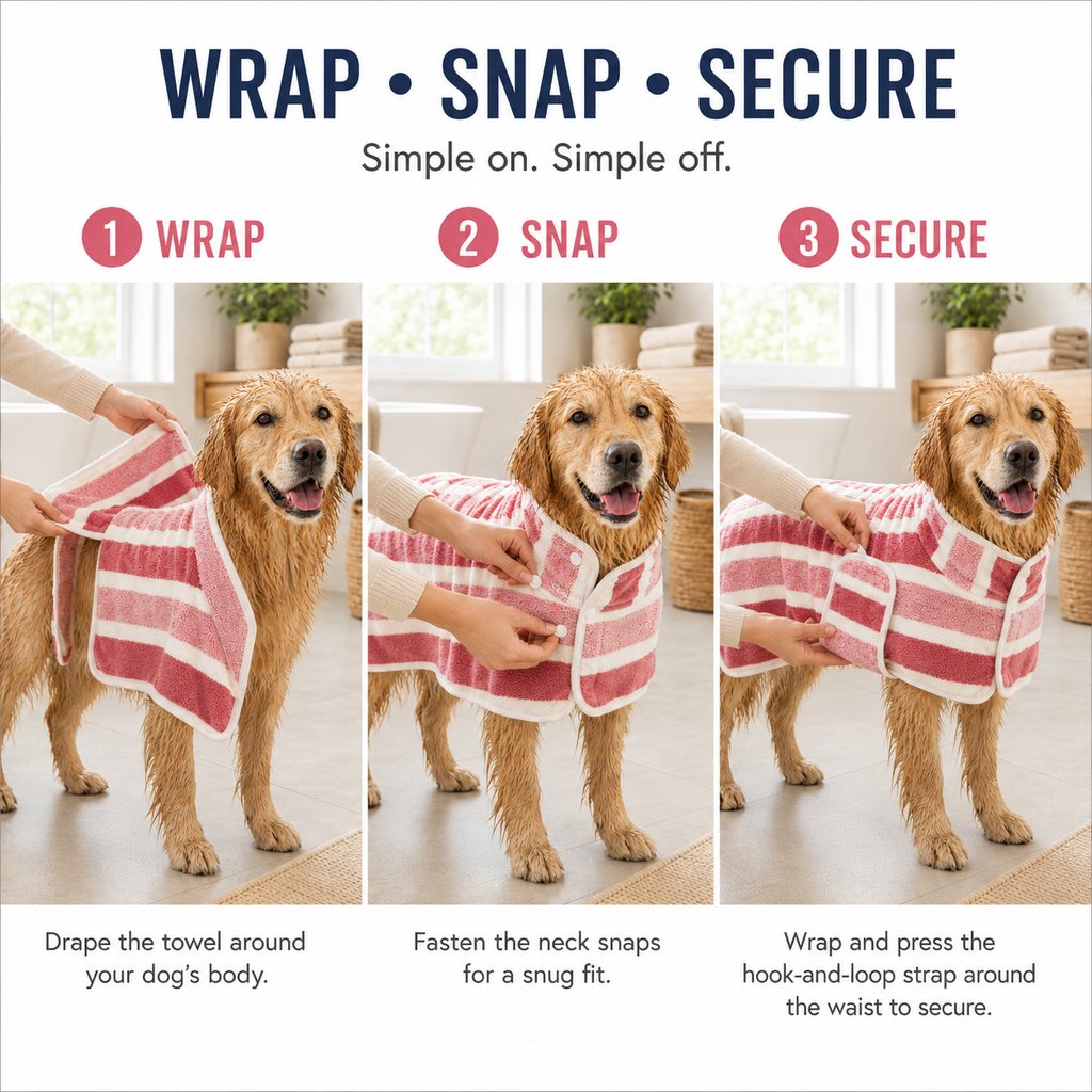 Wearable Microfiber Dog Drying Towel – Hands-Free Post-Bath & Rainy-Day Wrap for Wet Fur & Drips
