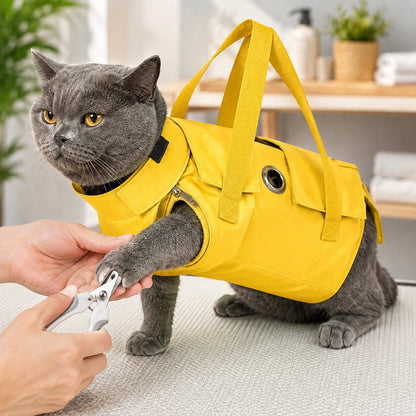 Multi-Use Cat Carrier & Grooming Bag - Easy Paw Access for Vet Visits & At-Home Care