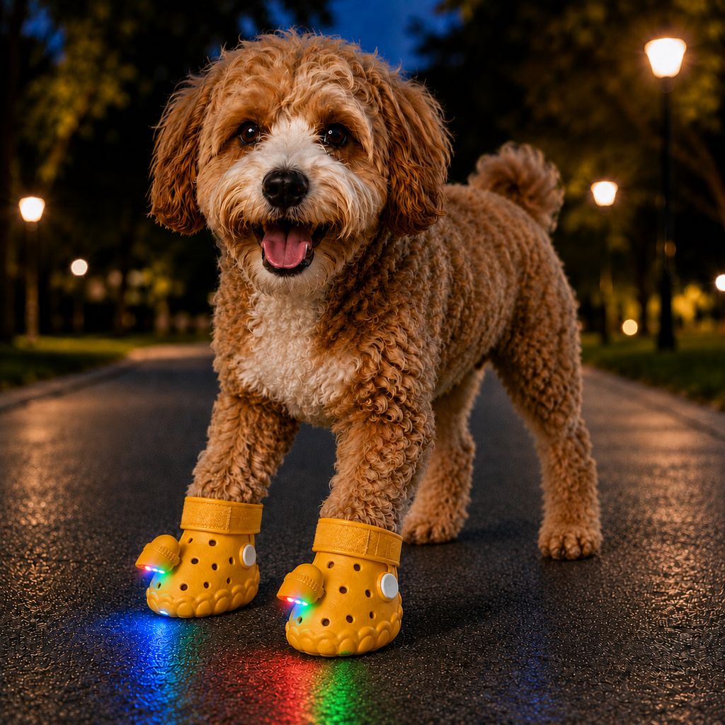 Step-Activated RGB Light-Up Dog Boots for Night Walks – Low-Light Visibility & Lightweight EVA Paw Coverage