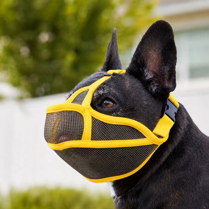French Bulldog Breathable Mesh Muzzle for Walks, Grooming & Scavenging Control - Drink-Friendly Short-Snout Dog Muzzle