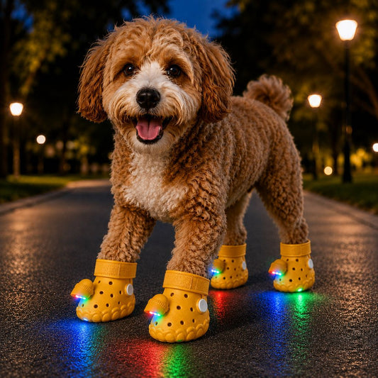 Step-Activated RGB Light-Up Dog Boots for Night Walks – Low-Light Visibility & Lightweight EVA Paw Coverage