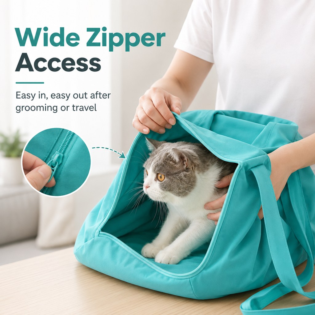 Soft Cat Carrier Grooming Bag for Vet Visits &Nail Trims - Helps Reduce Scratching During Routine Care