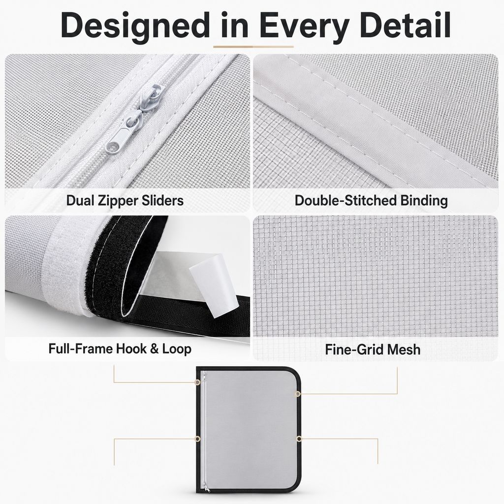 Zippered Pet Mesh Door Barrier for Bedrooms & Home Offices - Helps Keep Cats in Designated Rooms Without Closing the Door