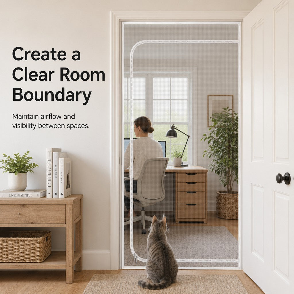 Zippered Pet Mesh Door Barrier for Bedrooms & Home Offices - Helps Keep Cats in Designated Rooms Without Closing the Door